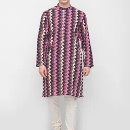 Globus Men Pink Geometric Printed Kurta-image-6