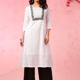 Anouk White Ethnic Motifs Printed Thread Work Pure Cotton Straight Kurta image 3
