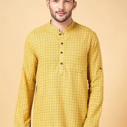indus route by Pantaloons Checked Printed Mandarin Collar Straight Cotton Kurta-picture-28
