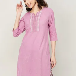 Melange by Lifestyle Ethnic Motifs Yoke Design Thread Work Pure Cotton Kurta-image-44