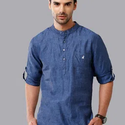 Khoday Williams Men Self Design Straight Linen Short Kurta-picture-20