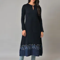 W Keyhole Neck Floral Embroidered A-Line Acrylic Kurta image 1