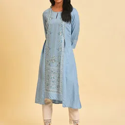 W Floral Printed Keyhole Neck A-Line Kurta-picture-25