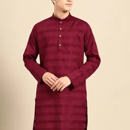 MANQ Woven Design Mandarin Collar Pure Cotton Straight Kurta-picture-43