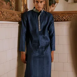 Andamen Striped Mandarin Collar Thread Work Kurta image 1