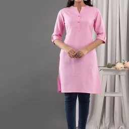 Kohsh Mandarin Collar Roll-Up Sleeves Straight Kurta image 1