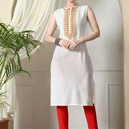 DANEEN Floral Embroidered Mandarin Collar Mirror Work Straight Kurta-picture-13