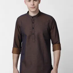 Cross Court Geometric Woven Design Mandarin Collar Cotton Straight Kurta-image-10