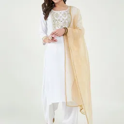 Bitterlime Ethnic Motifs Embroidered Mirror Work Kurta With Trouser & With Dupatta-picture-13