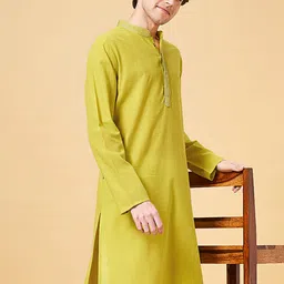 YU by Pantaloons Mandarin Collar Long Sleeves Thread Work Cotton Kurta-image-4