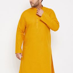 VASTRAMAY Men Mustard Yellow Cotton Linen Kurta-picture-48