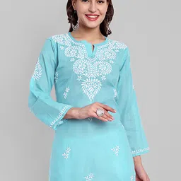 ADA Floral Embroidered Lucknowi Chikankari Pure Cotton Kurti-picture-24
