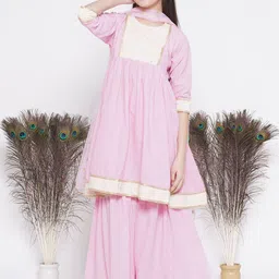 Little Bansi Girls Gotta Patti Detailed Striped Pure Cotton Kurta With Sharara & Dupatta-picture-45