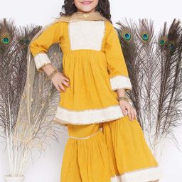 Little Bansi Girls Regular Thread Work Pure Cotton Kurta With Sharara & Dupatta-picture-34