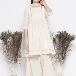 Little Bansi Girls Mirror Work Pure Cotton Kurta with Sharara & Dupatta-picture-43