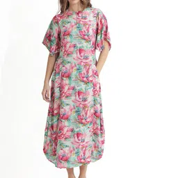 RAREISM Floral Printed Flared Sleeves A-Line Midi Dress image 4