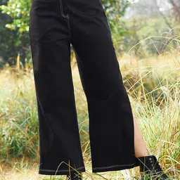 Athena Women Comfort Bootcut Mid-Rise Side Slit Cotton Jeans-image-90