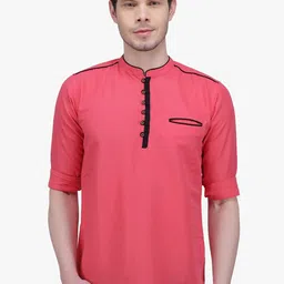 Kuons Avenue Curve Hem Pastels Linen Kurta with Pocket Detail-image-31