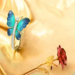 UNIVERSITY TRENDZ Set of 2 Gold-Plated Butterfly Ring & Rose Set-picture-35