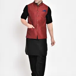 Hangup Men Maroon Kurta with Pyjamas & With Nehru Jacket-picture-34
