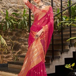 KALINI Geometric Woven Design Zari Detail Saree-image-99