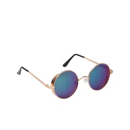 GARTH Unisex Blue Lens & Gold-Toned Round Sunglasses UV Protected Lens RND-CUP_BLUMER_GRT-image-68