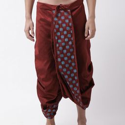 DEYANN Men Maroon & Blue Printed Silk Dhoti Pants-picture-41