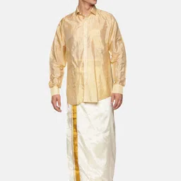 Sethukrishna Men Beige & White Shirt with Dhotis-image-5