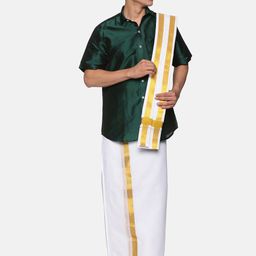 Sethukrishna Men Green & White Shirt with Dhoti Pants-picture-1