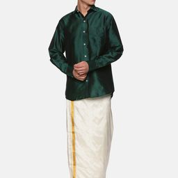 Sethukrishna Men Green & White Shirt with Dhoti-picture-7