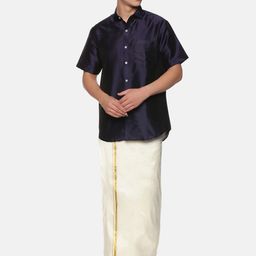 Sethukrishna Men Blue & Cream-Coloured Shirt with Dhoti Set-picture-24