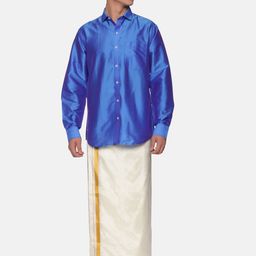Sethukrishna Men Blue & White Shirt with Dhoti Pants-picture-25