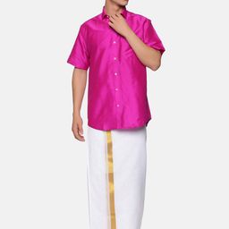 Sethukrishna Men Pink & White Shirt with Dhoti Pants-picture-10