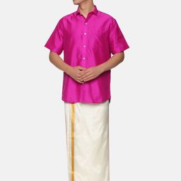 Sethukrishna Men Pink & White Shirt & Dhoti with Angavastram-picture-41