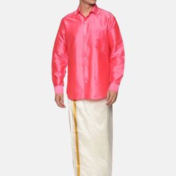 Sethukrishna Men Pink & White Shirt With Dhoti Pants-picture-9