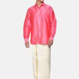 Sethukrishna Men Pink & Off White Shirt with Dhoti Set-picture-17