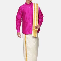 Sethukrishna Men Pink & White Shirt Veshti Set-picture-23