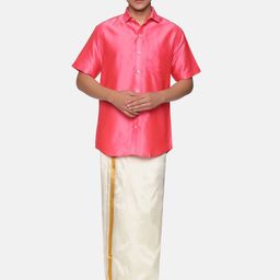 Sethukrishna Men Pink & White Shirt with Dhoti Pants-picture-37