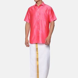 Sethukrishna Men Pink & White Shirt with Dhoti Pants-picture-4