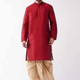 VASTRAMAY Men Maroon Regular Kurta with Dhoti Pants-image-81