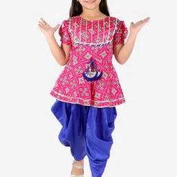 KID1 Girls Pin Pattola Print Peplum Top with Dhoti-picture-20