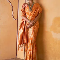 Janasya Floral Woven Design Zari Organza Kanjeevaram Saree-picture-28