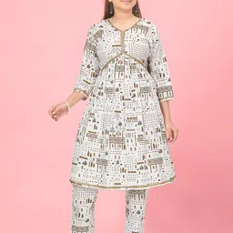 Aarika Girls Ethnic Motifs Printed Gotta Patti Pure Cotton Empire Kurta With Trousers-image-10