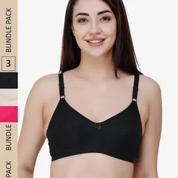 College Girl Pack of 3 Non-Padded Non-Wired All Day Comfort Full Coverage Pure Cotton Bra-image-63