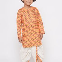 Little Bansi Boys Ethnic Motifs Printed Pure Cotton Kurta With Dhoti Pants-picture-7