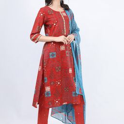 Vishudh Women Rust Ethnic Motifs Straight Pure Cotton Kurta With Trousers & With Dupatta-picture-38