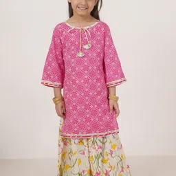 FABRIC FITOOR Girls Floral Printed Regular Pure Cotton Kurta With Sharara-picture-39