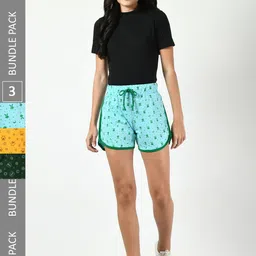 BAESD Women Pack Of 3 Conversational Printed High-Rise Pure Cotton Regular Shorts-image-62