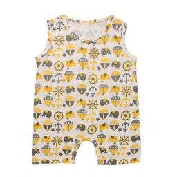 Nino Bambino Infant Girls Off-White & Yellow Printed Organic Cotton Sustainable Romper-picture-52