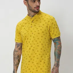 Mufti Conversational Printed Mandarin Collar Slim Fit Pure Cotton T-shirt-picture-19